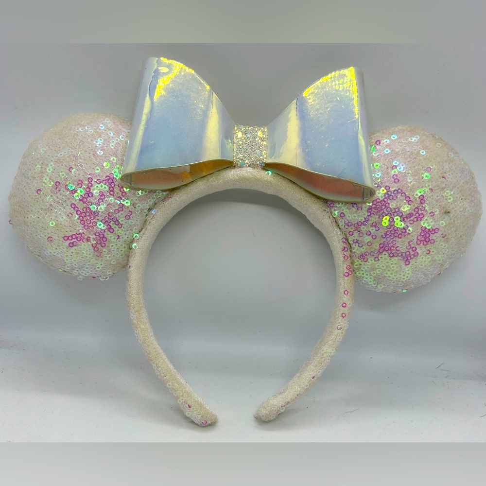 Disney Parks Iridescent Sequined White Minnie Mouse Ears